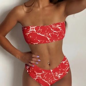 Zaful burnt orange/red bandeau bikini